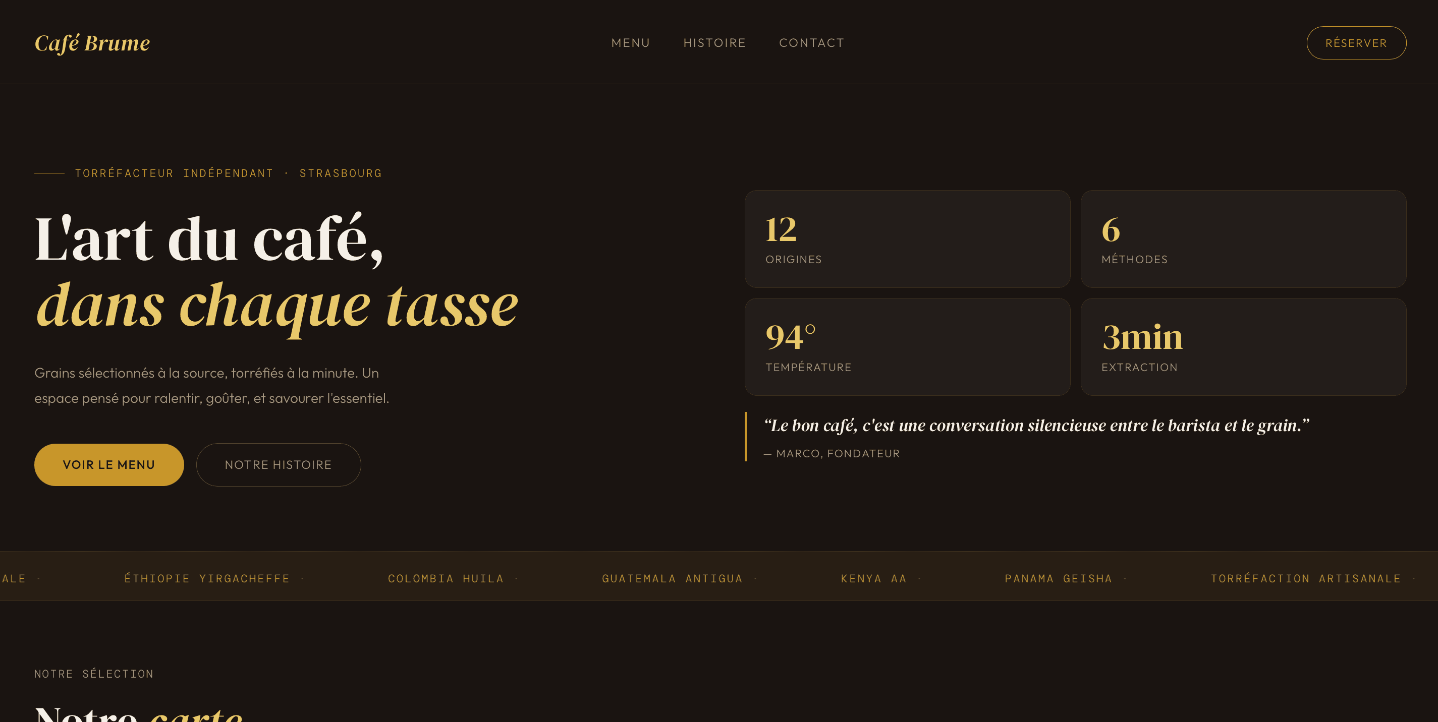 Café Brume — aperçu du site vitrine